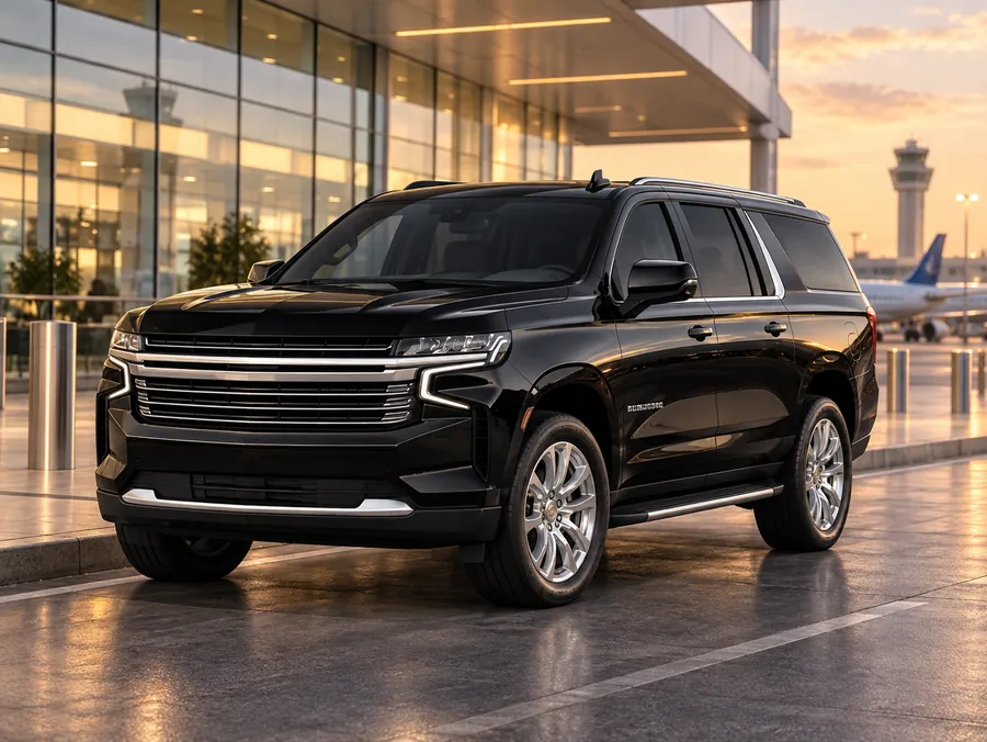Black Chevy Suburban luxury SUV with chauffeur service in Seattle